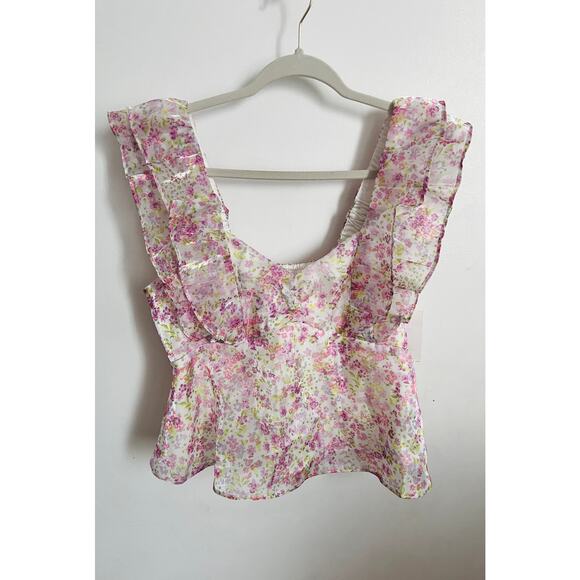 Wildfox Floral Ruffle Blouse M White Pink Romantic Cottagecore Top NWT - Picture 1 of 9